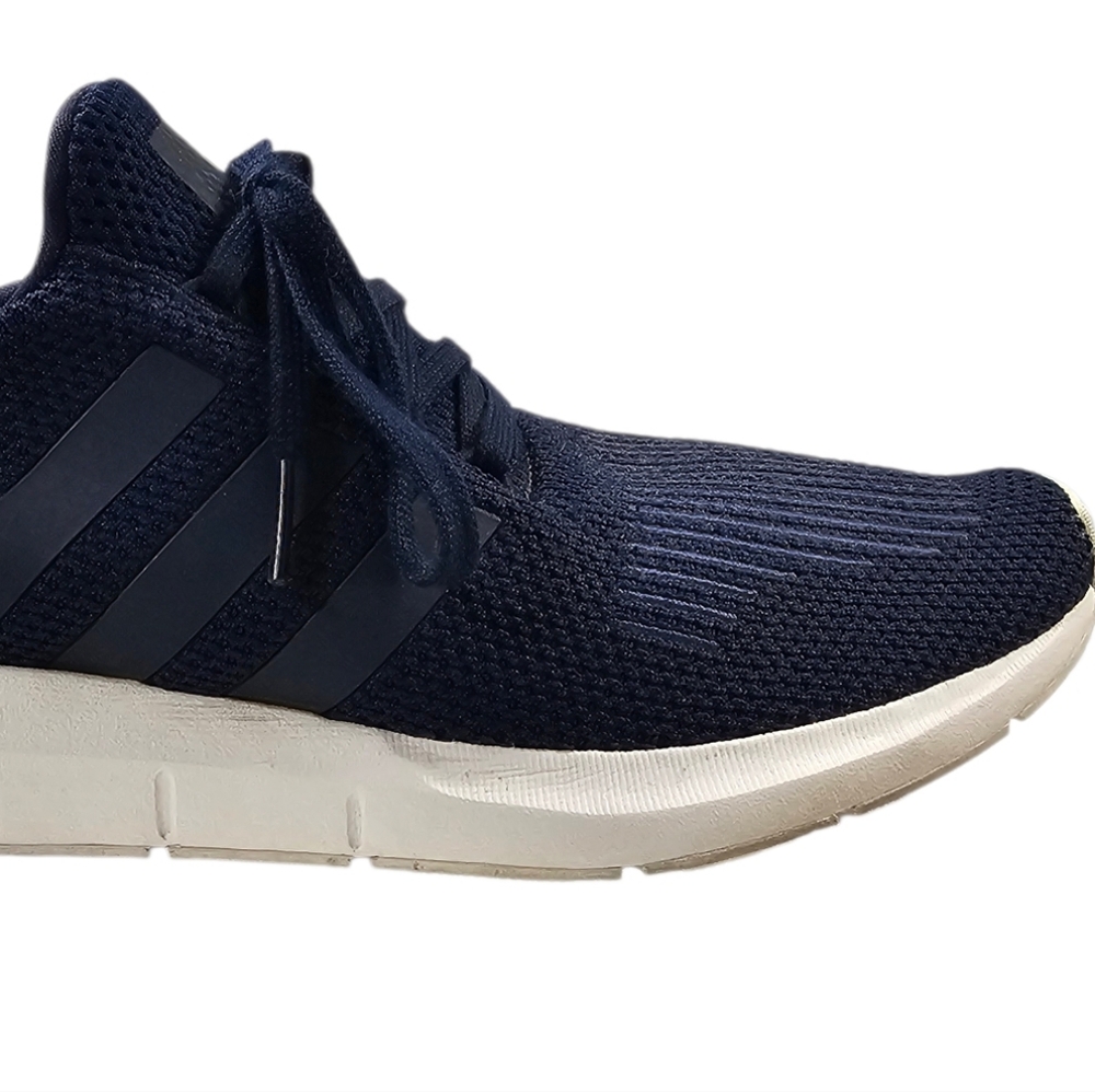 Adidas 3 Stripe Navy Men's Athletic Sneaker, Knit Upper, Size 9 1/2 - Picture 7 of 9
